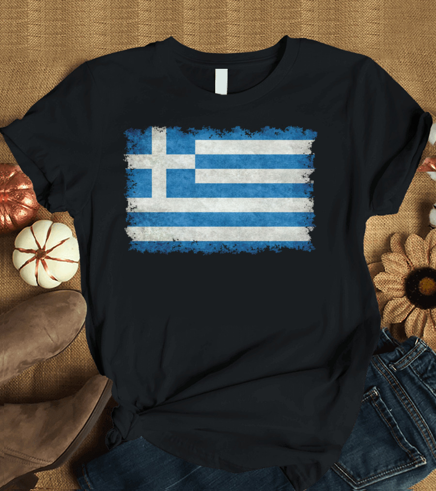 Greek Flag Distressed Vintage Look T-Shirt