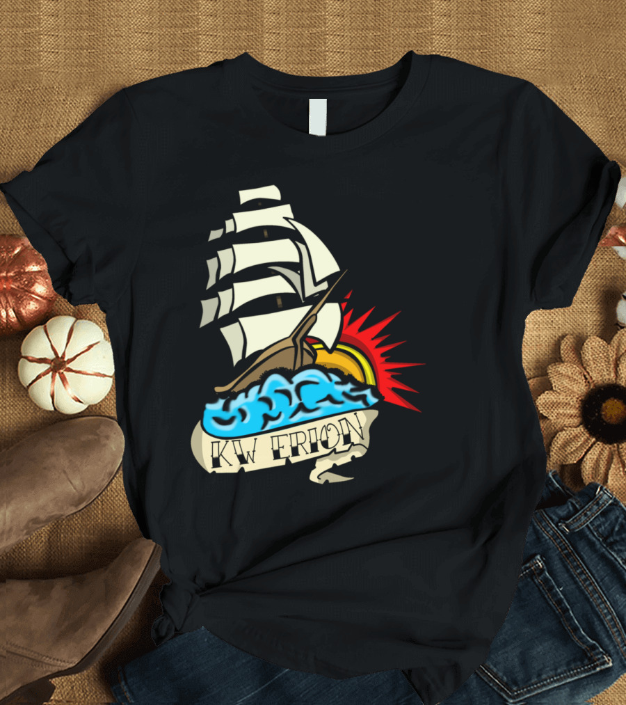 KW TATTOO Ship, Waves, Sunburst T-Shirt