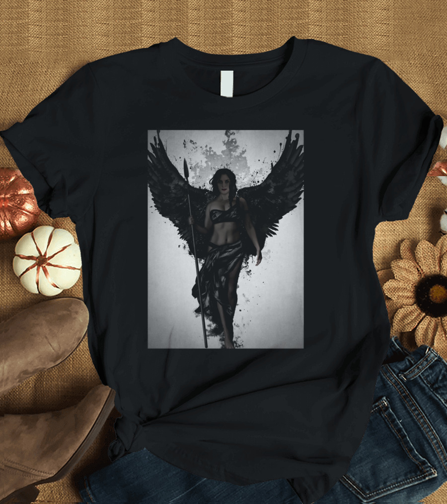 Dark Valkyrja Winged Warrior with Spear T-Shirt