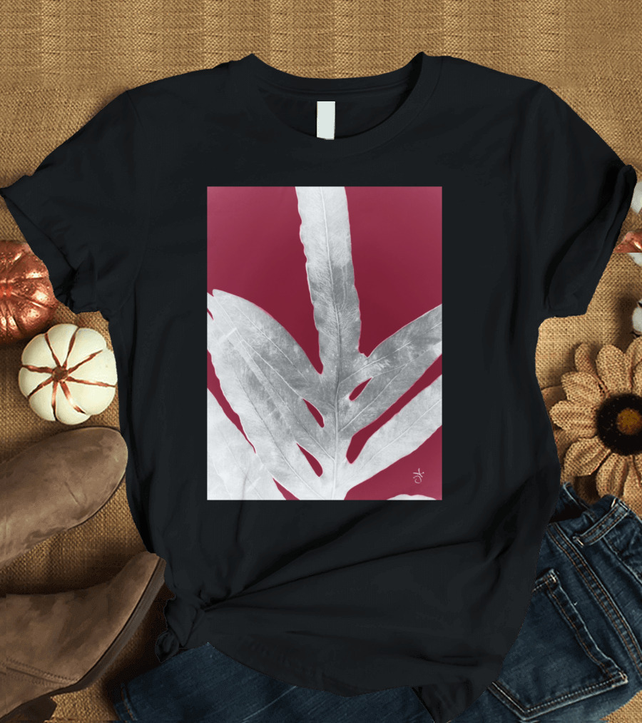 Green Fern Burgundy Wine Silver T-Shirt