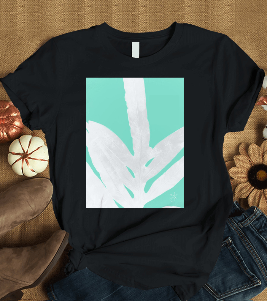 Green Fern White Silhouette On Mint Green T-Shirt