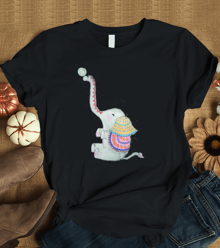 Baby Elephant Artby Playful Colorful Patterned Trunk Balloon T-Shirt