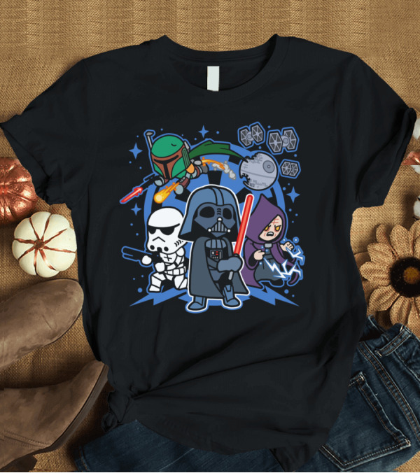 T-Shirt: Darth Vader And Friends Boba Fett Stormtrooper Death Star TIE Fighters Emperor Palpatine T-Shirt Darth Vader And Friends Boba Fett Stormtrooper Death Star TIE Fighters Emperor Palpatine T-Shirt