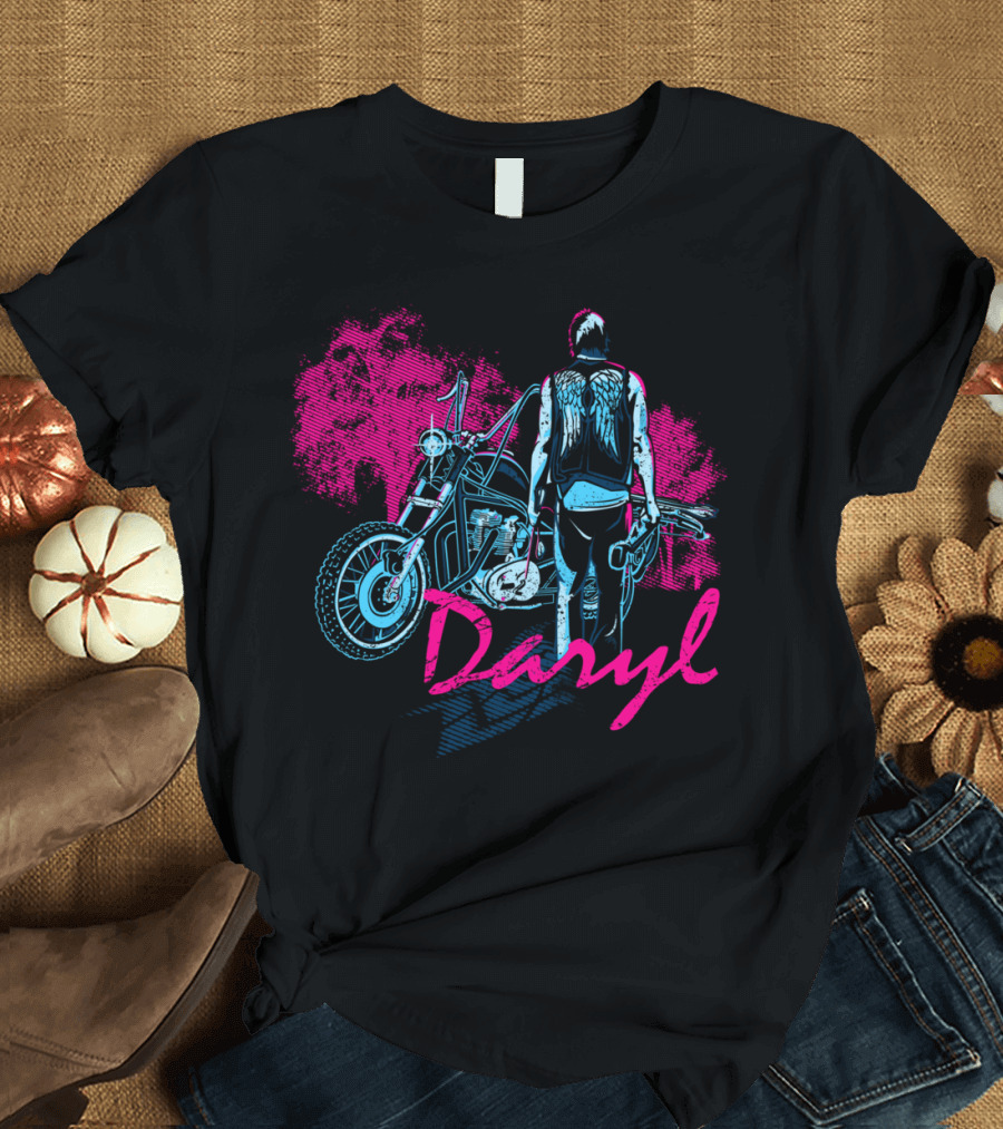 Daryl Motorcycle Ride with Angel Wings Vest T-Shirt