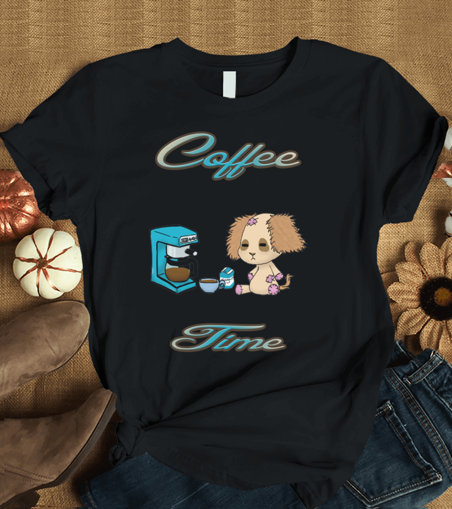 Coffee Time With Boof Boof Puppy and Coffee Maker T-Shirt