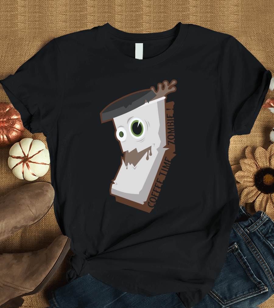 Coffee Time Zombie Cup Drip Art with Splatter and Crazy Eyes T-Shirt