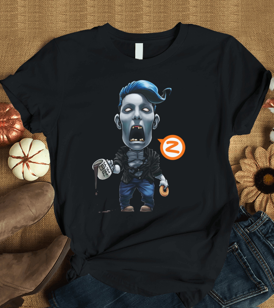 Coffee Zombie Elvis with Blue Hair and Donut T-Shirt