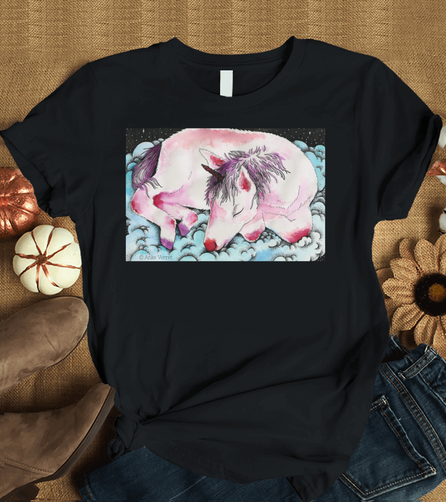 Sleeping Baby Unicorn in Clouds by Arlee Verrett T-Shirt