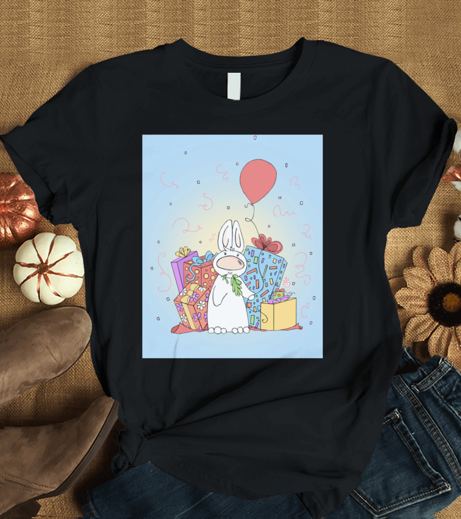Birthday Bunny Celebration with Gifts and Balloon T-Shirt