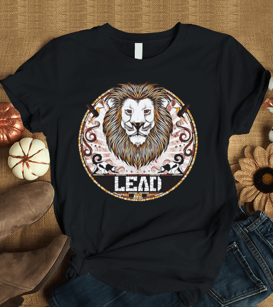 LEAD Majestic Lion Emblem with Abstract Wildlife Elements T-Shirt