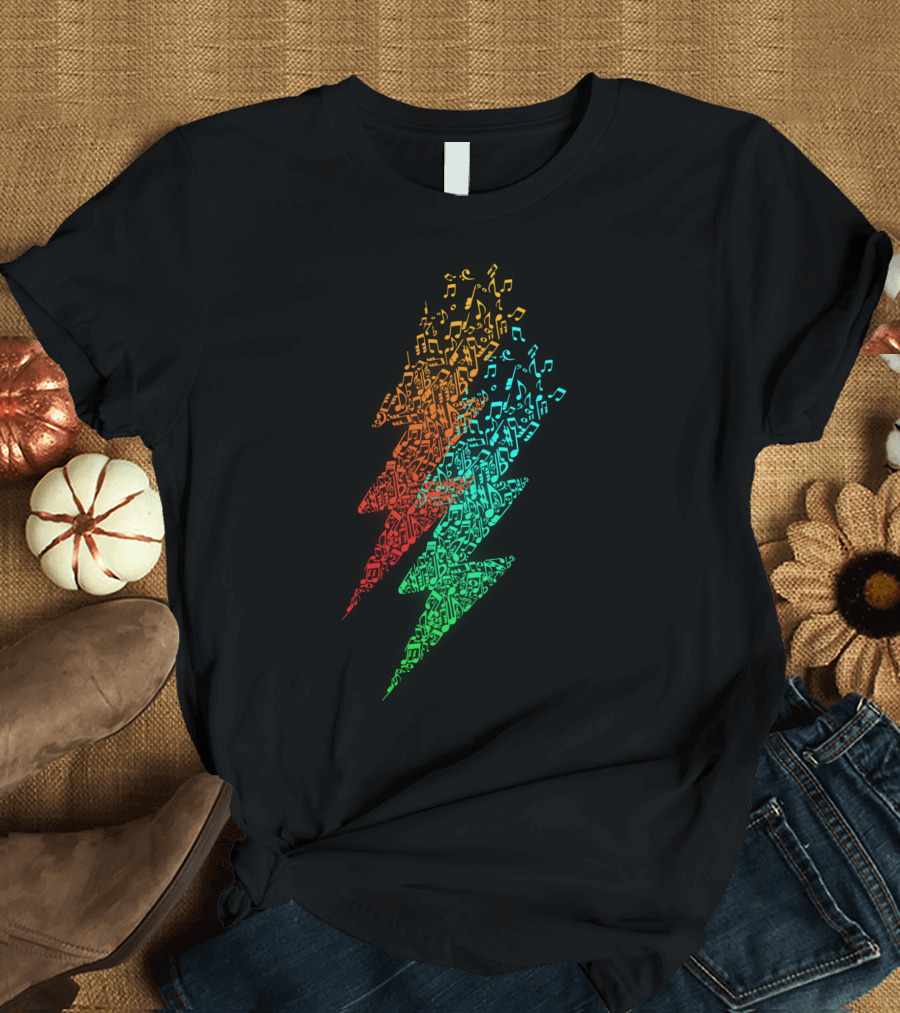 Electro Music Lightning Bolt with Gradient Musical Notes T-Shirt