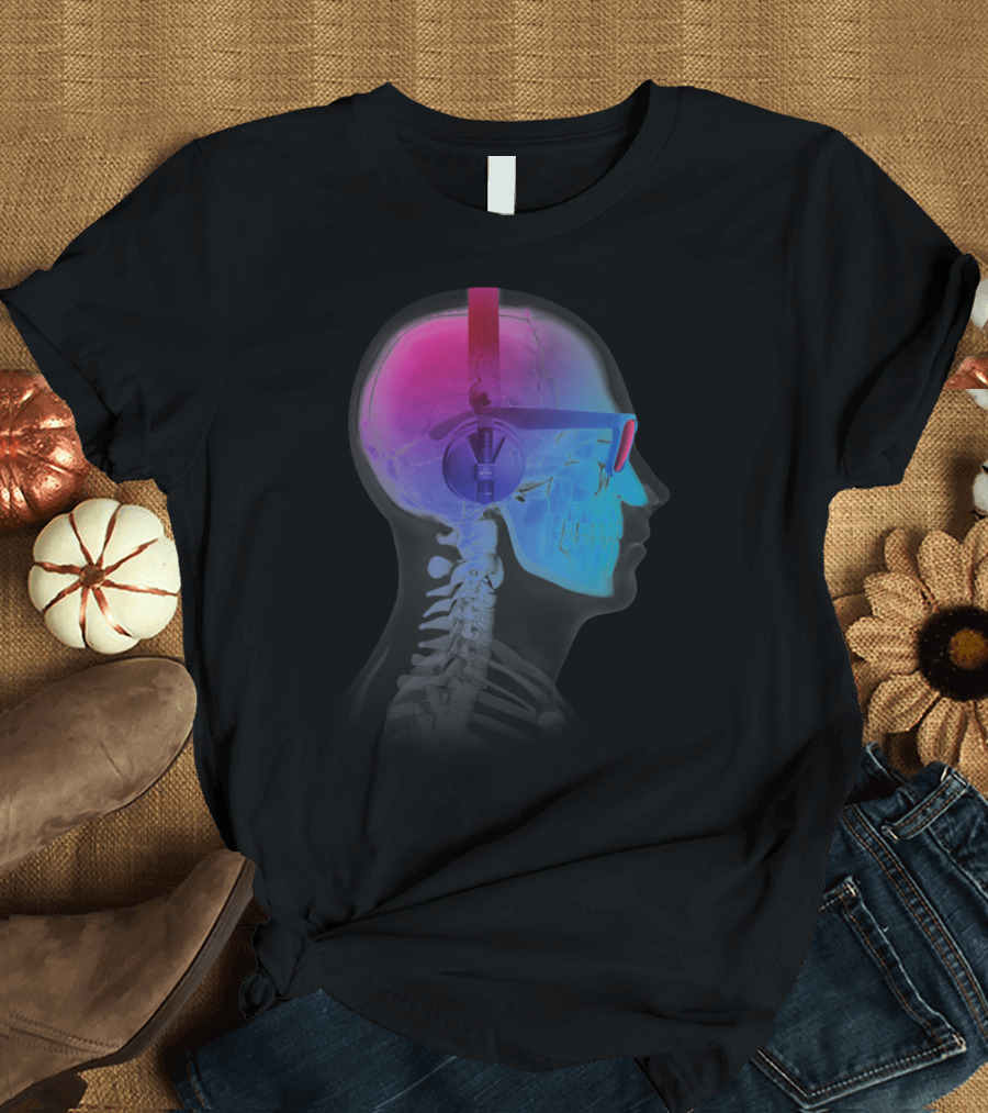 X-Ray Skull Headphones Electronic Music Fan T-Shirt