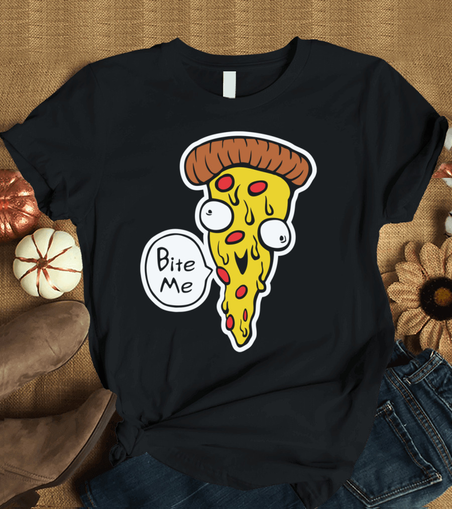 Bite Me Pizza Slice Cartoon with Eyes T-Shirt