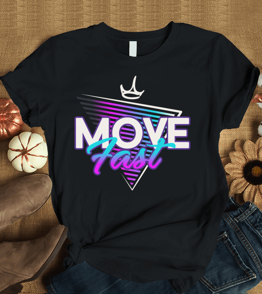 MOVE FAST Triangle Crown Stripes Typography T-Shirt