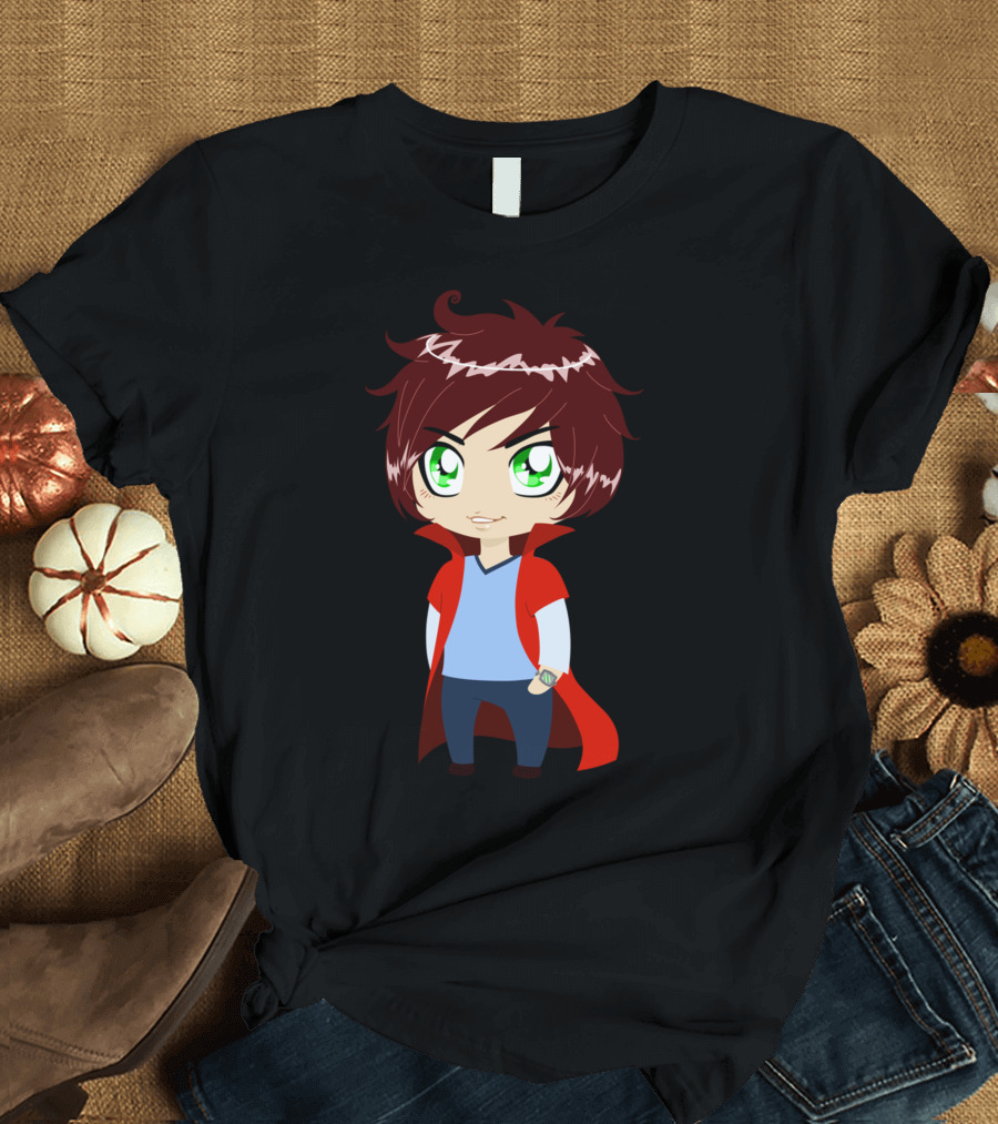 Guy In Blue Clothes With Red Cape And Green Eyes Anime T-Shirt