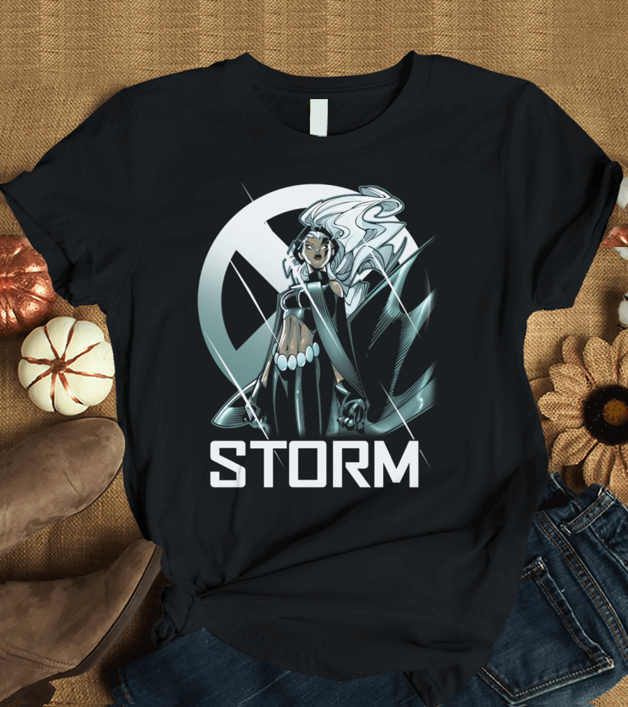 Storm with X-Men Emblem Background T-Shirt