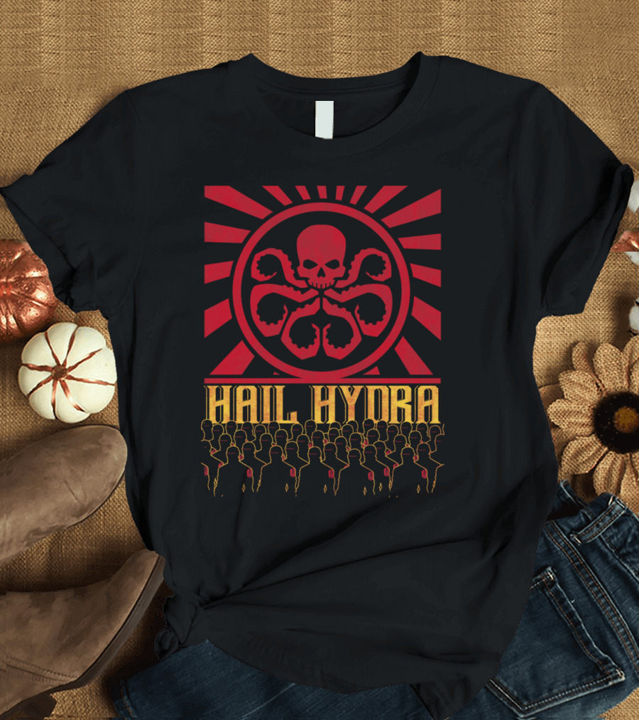 Hail Hydra Symbol with Red Skull and Crowd T-Shirt