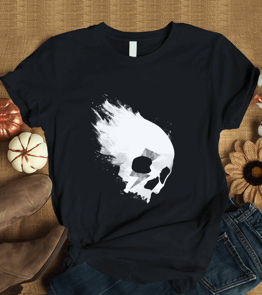Black Agent Skull with Lightning Bolt Hair T-Shirt