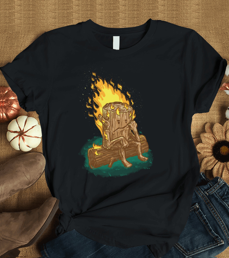 Bad Day Log Fire Burning Log with Sad Face T-Shirt