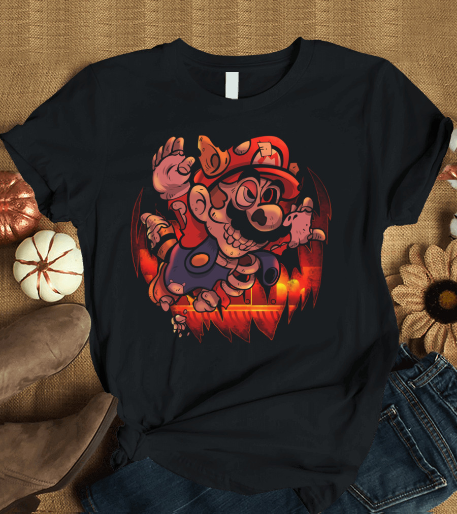 Zombie Mario Undead Plumber Broken Bones Red Cap T-Shirt