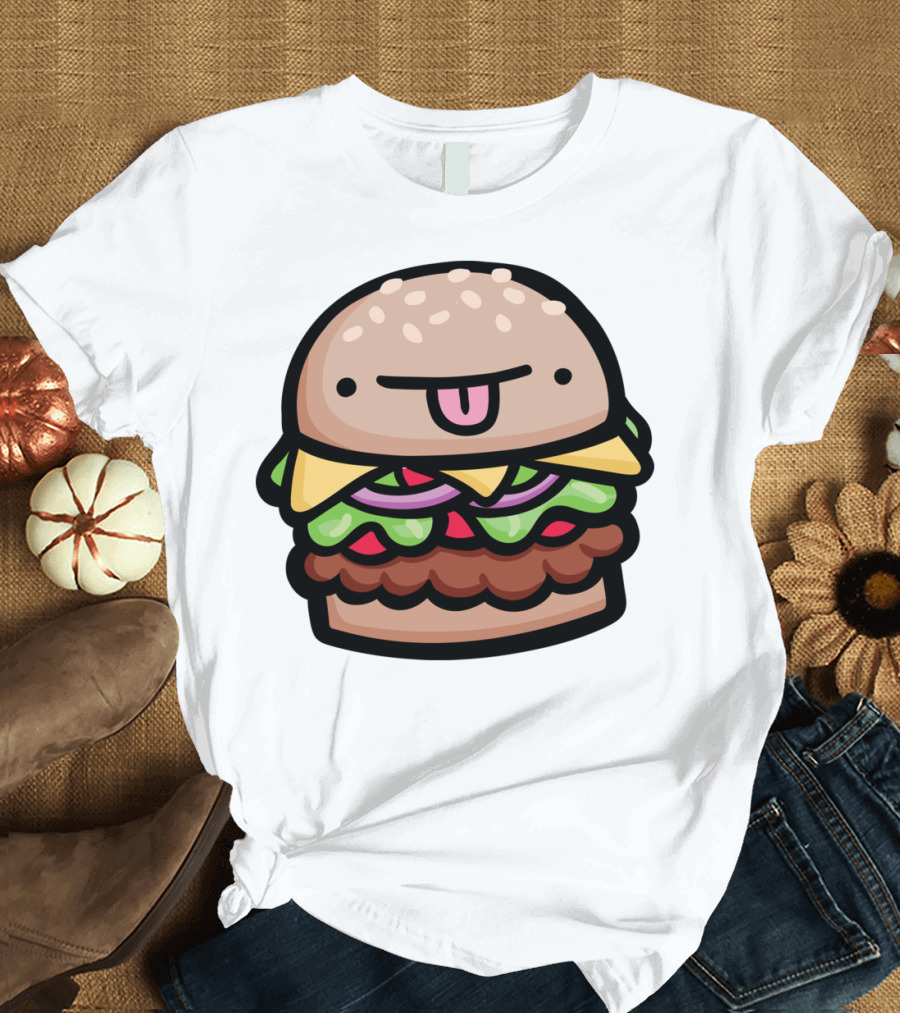 Kawaii Hamburger with Cheese Lettuce and Tongue T-Shirt