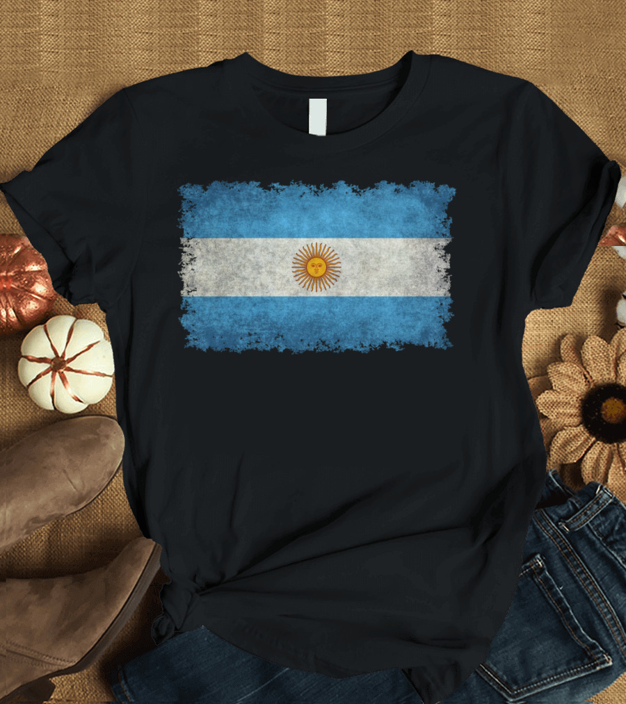 Grunge Style Flag of Argentina with Sun T-Shirt