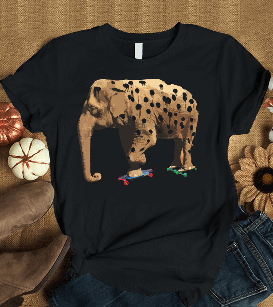 Eletah The Elephant Who Wanted To Be On Skateboards with Tree Spots T-Shirt