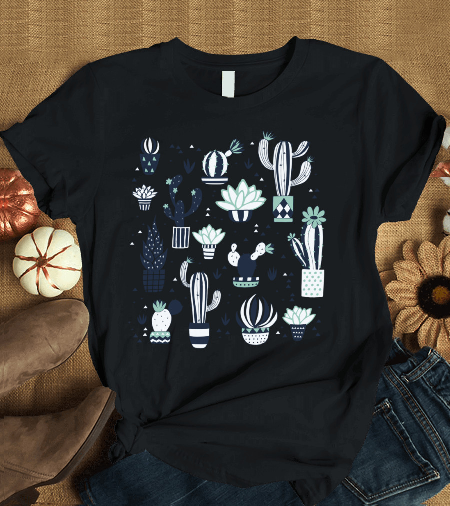 Black Cacti in Decorative Pots Collection T-Shirt