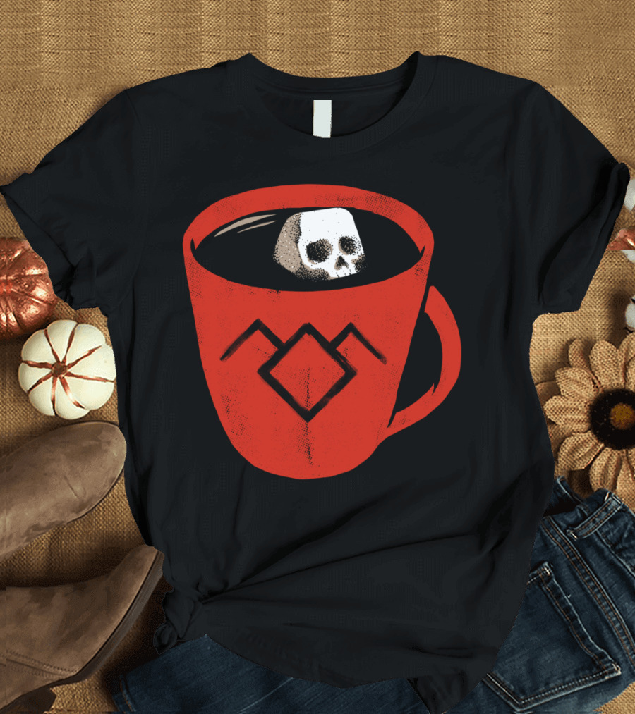 Black Coffee Skull Red Mug with Geometric T-Shirt