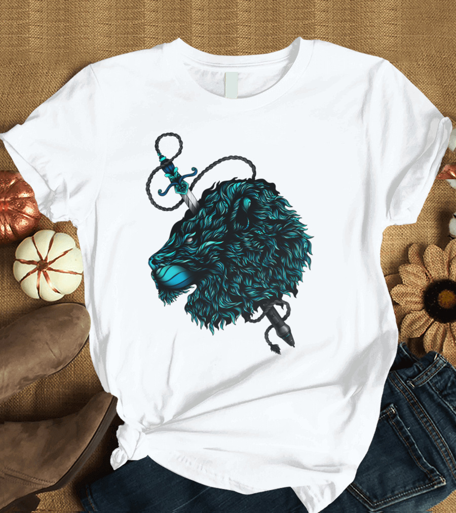 Courage Lion Head with Sword and Rope T-Shirt