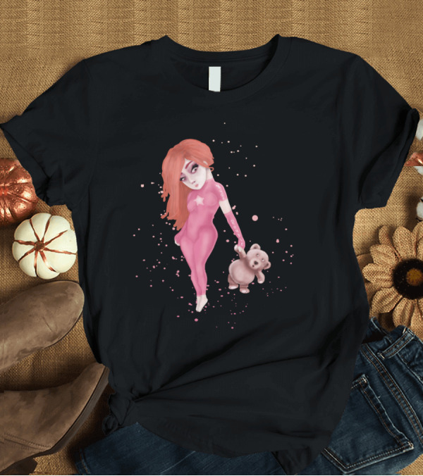 T-Shirt: Dearspace Pink Star Girl with Teddy Bear T-Shirt Dearspace Pink Star Girl with Teddy Bear T-Shirt