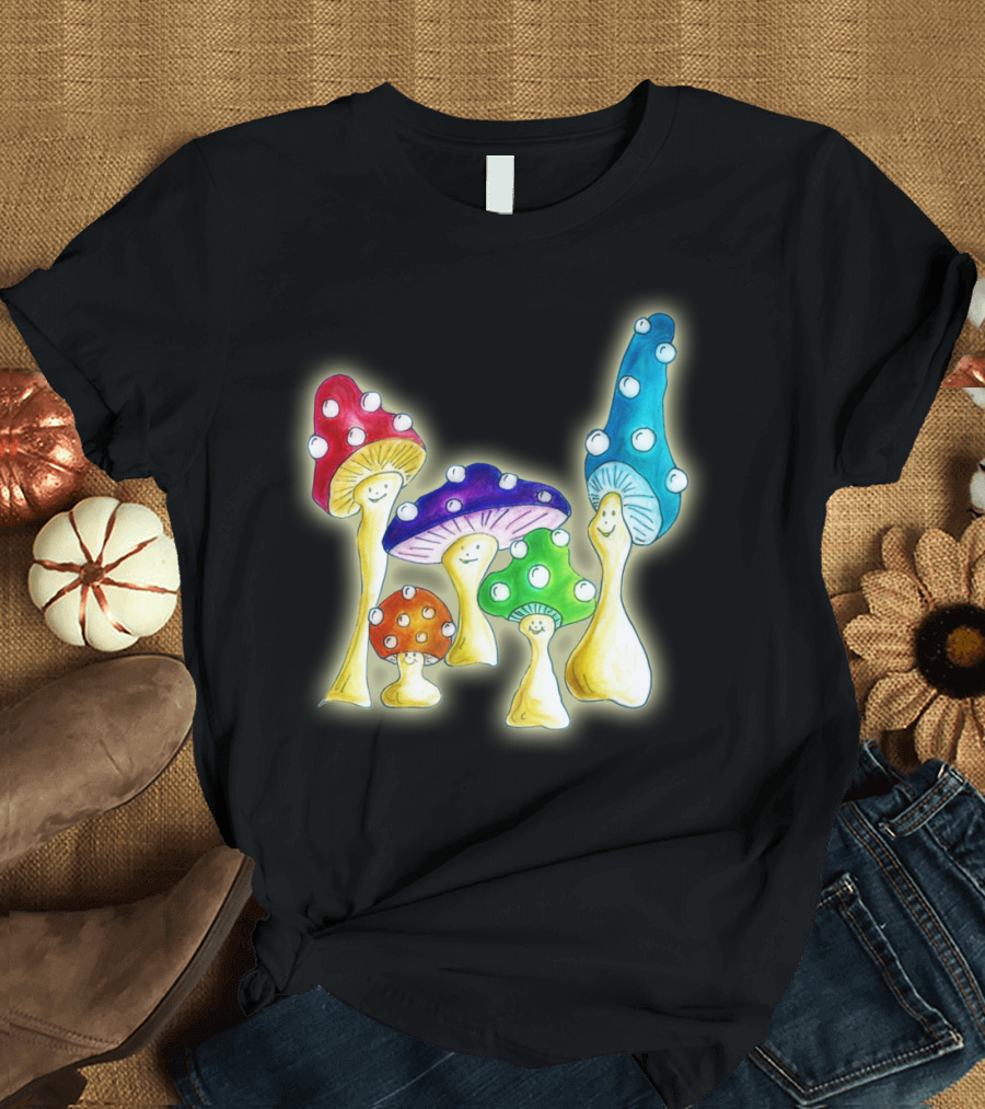 Mushrooms Smiling Colorful Cartoon Family T-Shirt
