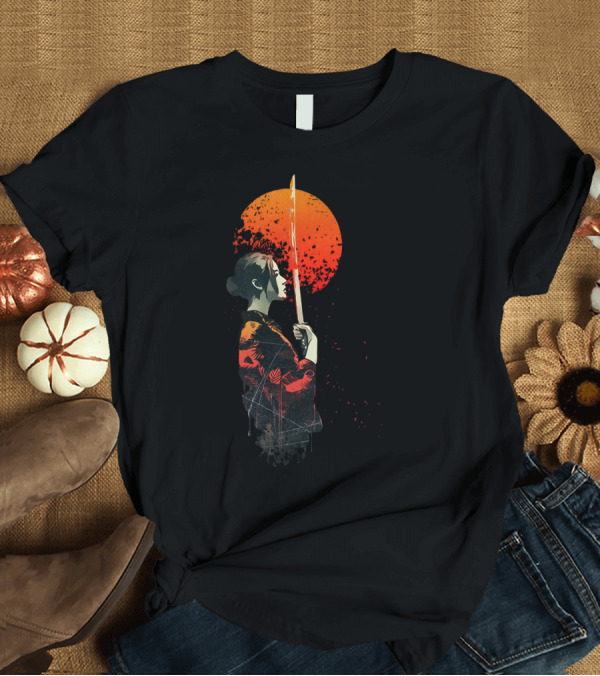T-Shirt: Fire Samurai Warrior with Rising Sun Katana T-Shirt Fire Samurai Warrior with Rising Sun Katana T-Shirt