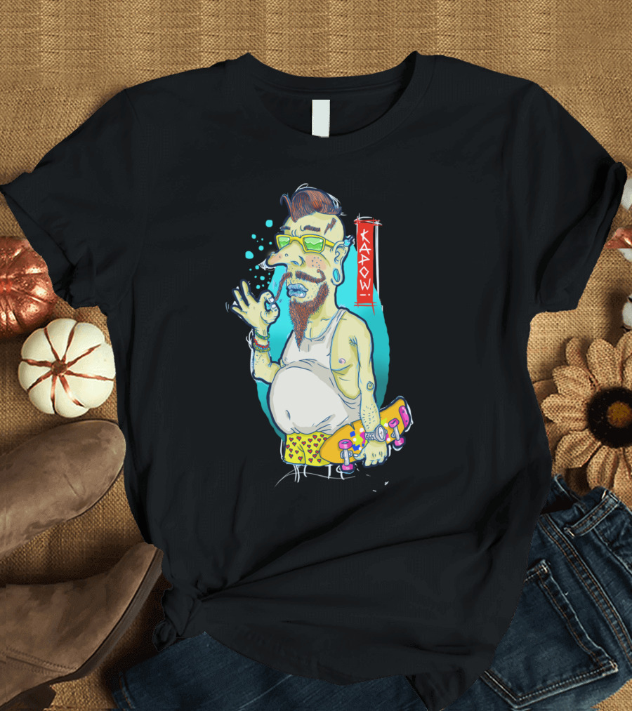 Punkapunka KAPOW Skateboard Guy with Glasses and Tattoos T-Shirt