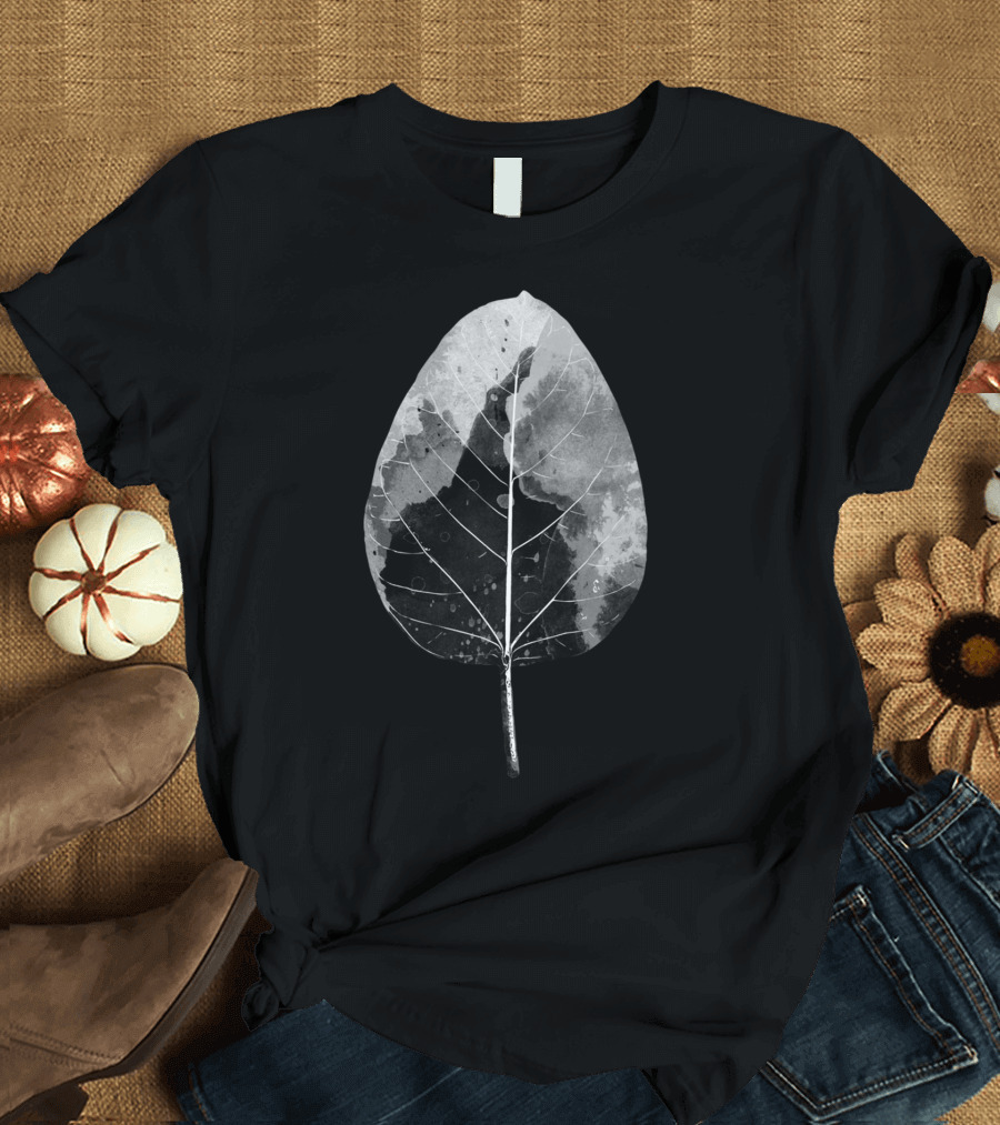 Monochrome Leaf Silhouette Black and White Nature T-Shirt