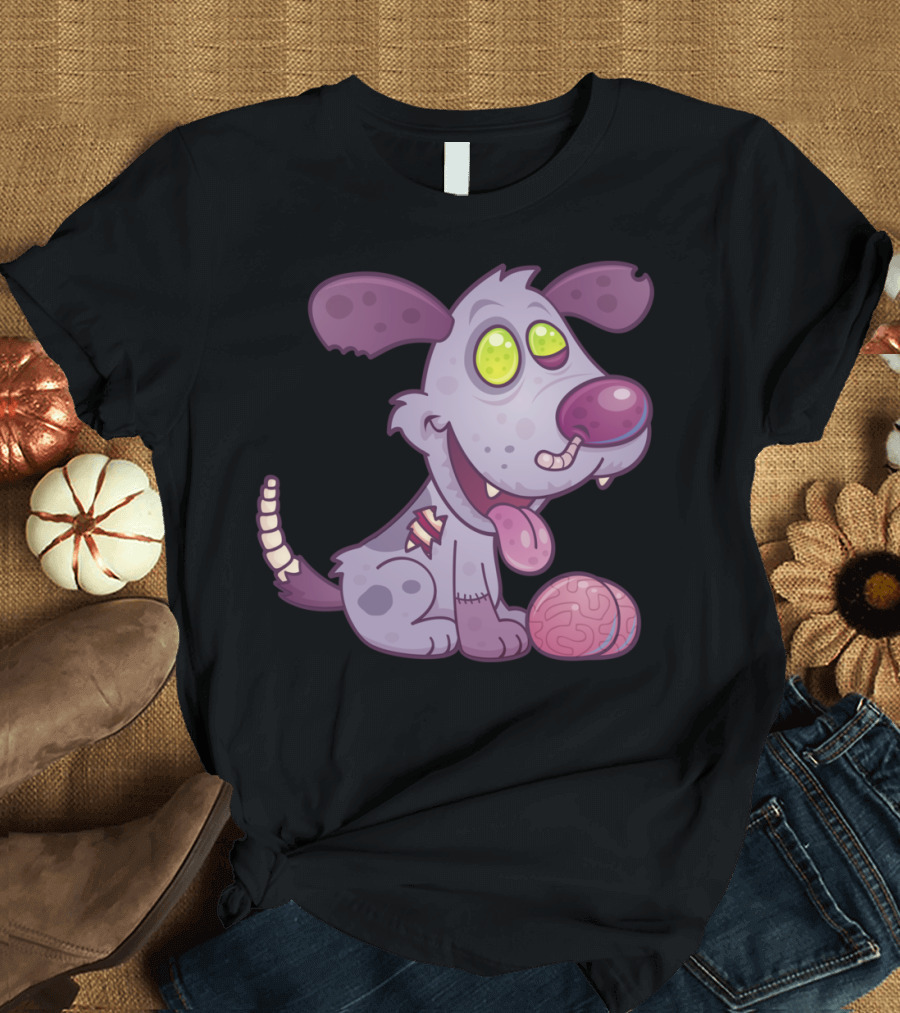 Zombie Puppy Brain Ball Playful Undead Cartoon Character T-Shirt