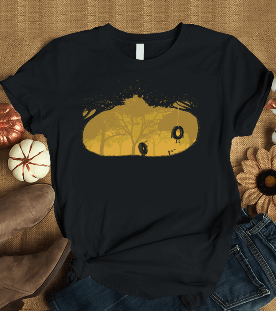 Forest Swing Tire Silhouette in Yellow Light T-Shirt