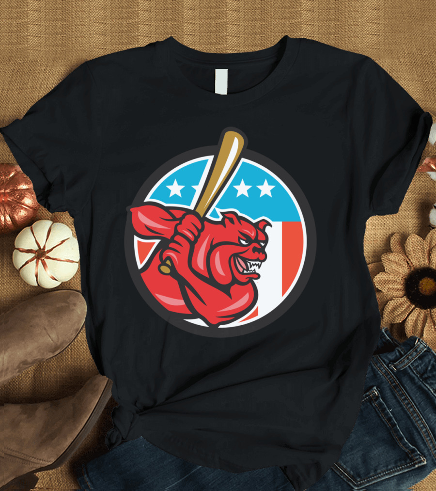 Bulldog Baseball Batting USA Stars and Stripes Circle T-Shirt