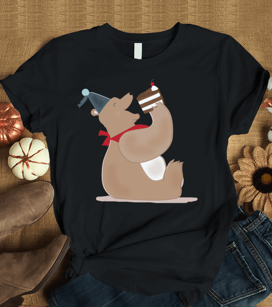 Enjoy Life Bear with Party Hat and Cake T-Shirt