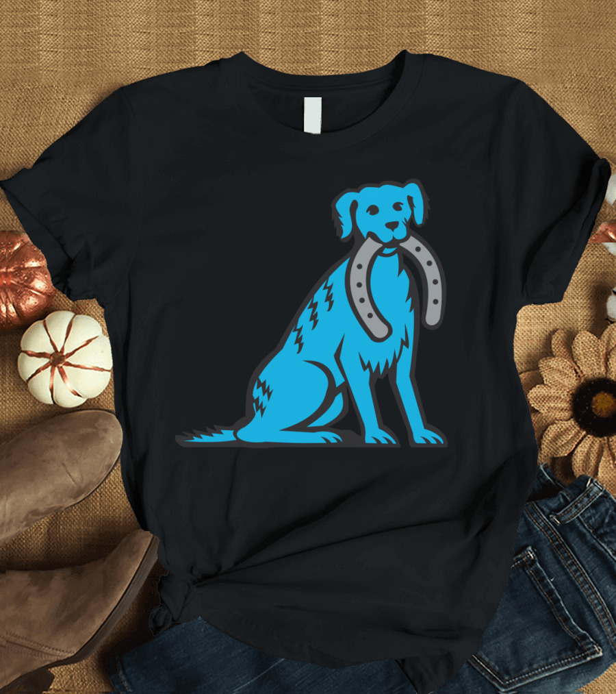 Blue Merle Dog Sitting Holding Horseshoe Image T-Shirt