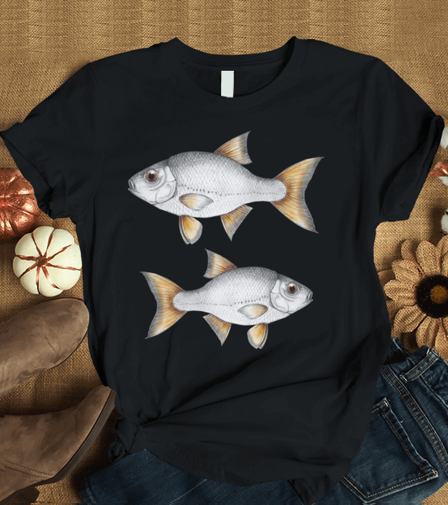 Common Roach Fish Illustration Twin Pair Detailed T-Shirt