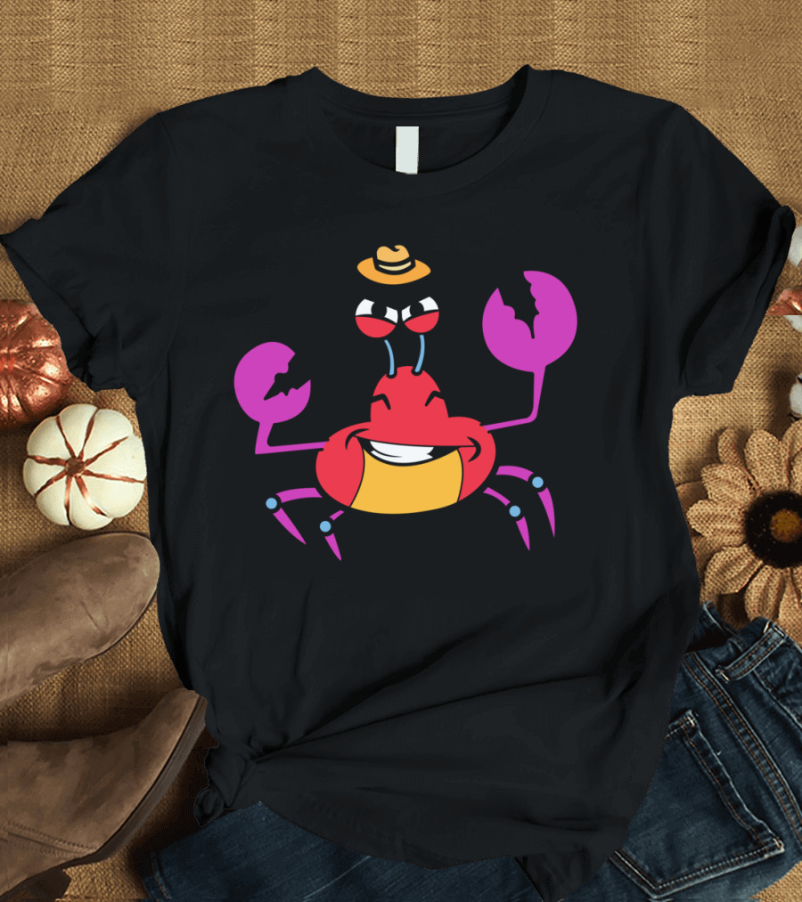 Criminal Crab Cartoon by @Paint8 with Yellow Hat and Pink Claws T-Shirt