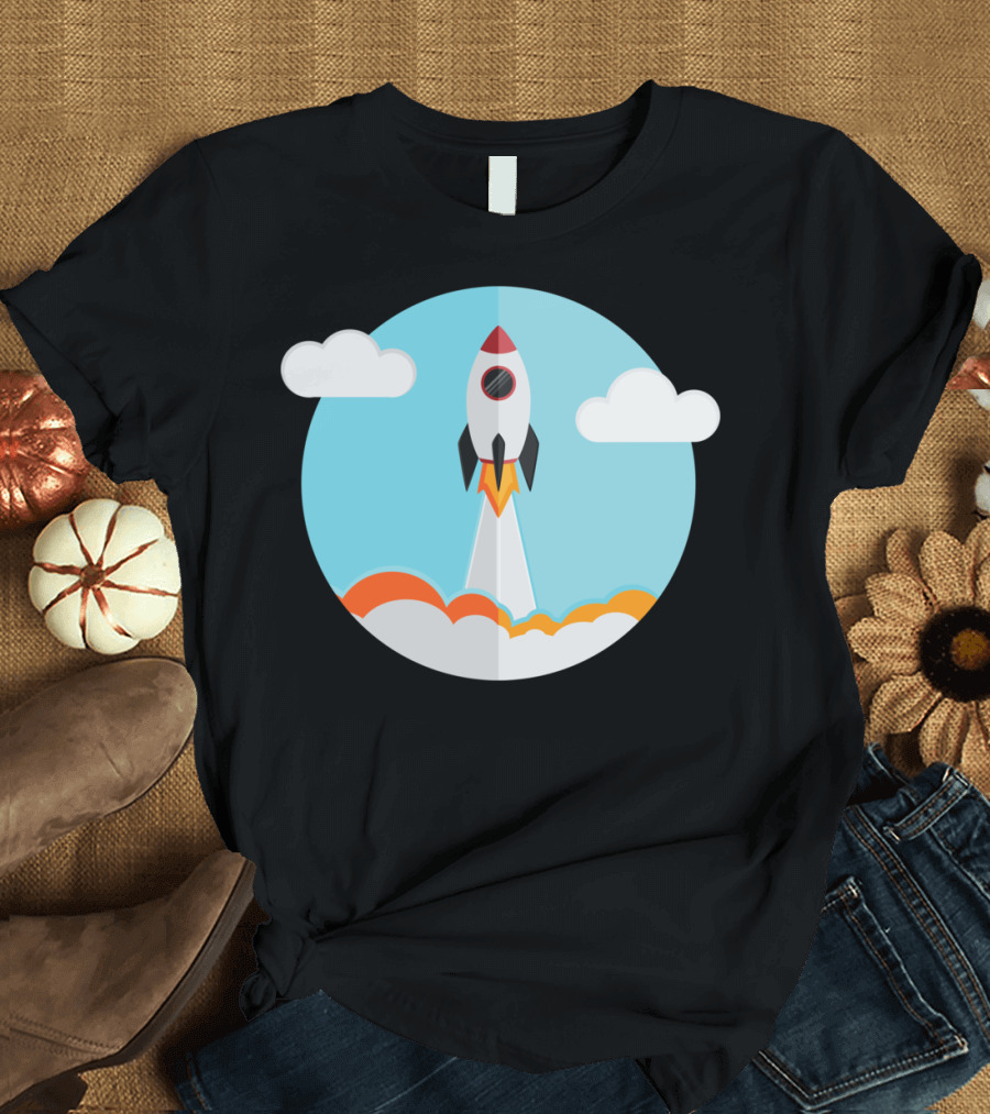 Rocket Ship Launch Clouds Sky T-Shirt