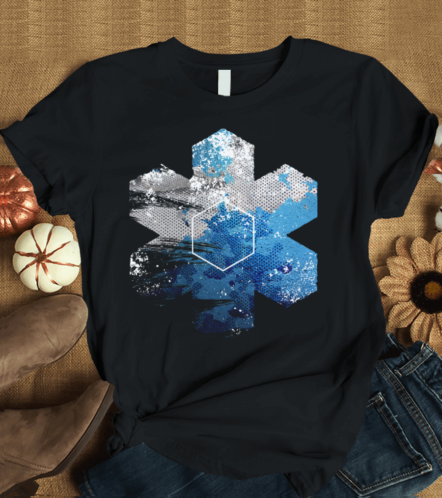 Blue Metal Snowflake Hexagon Splash T-Shirt
