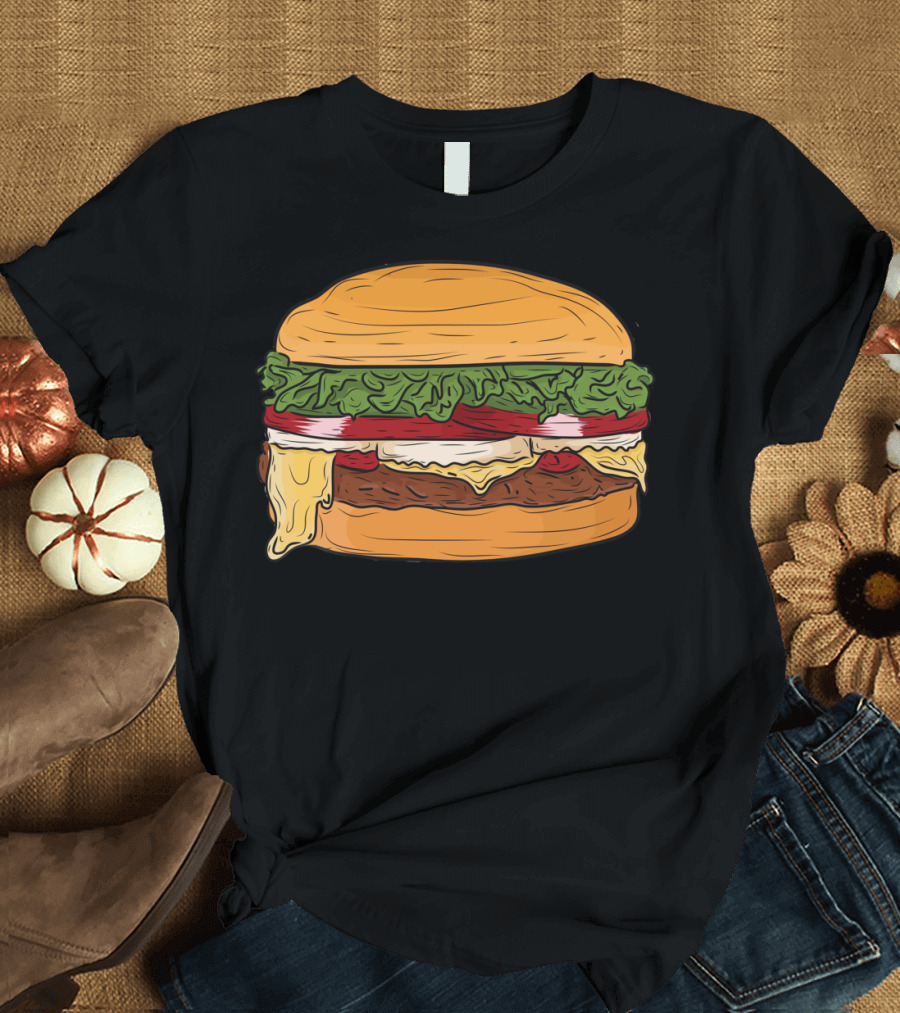 Burgertime Classic Cheeseburger Icon with Lettuce Tomato Onion and Cheese T-Shirt