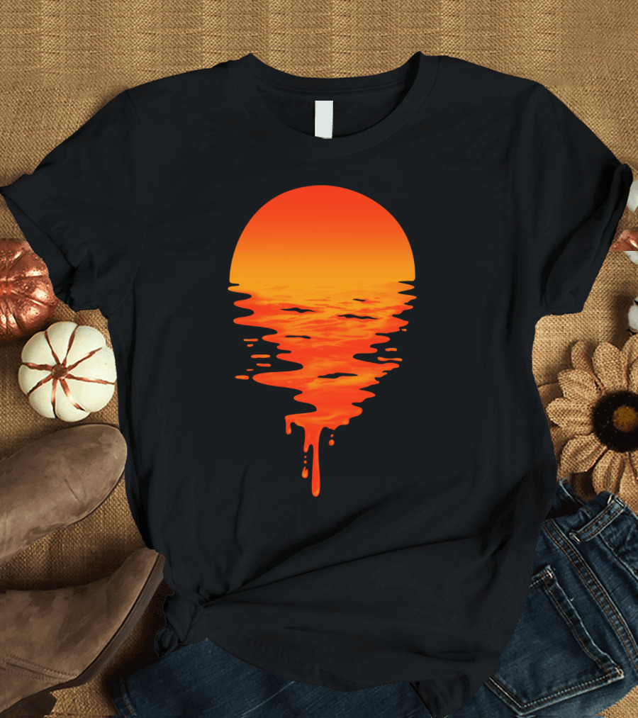 Melting Sunset with Dripping Sun and Ocean Waves T-Shirt