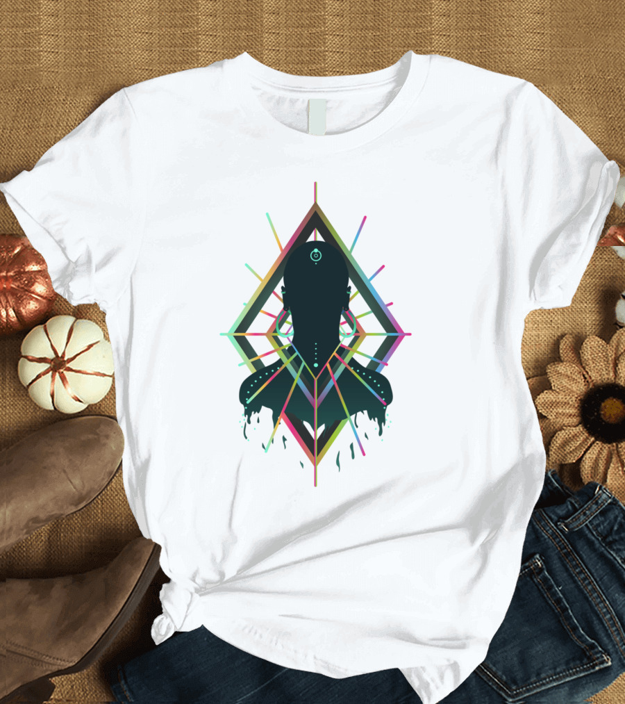 Entity Abstract Geometric Silhouette with Colorful Lines and Shapes T-Shirt