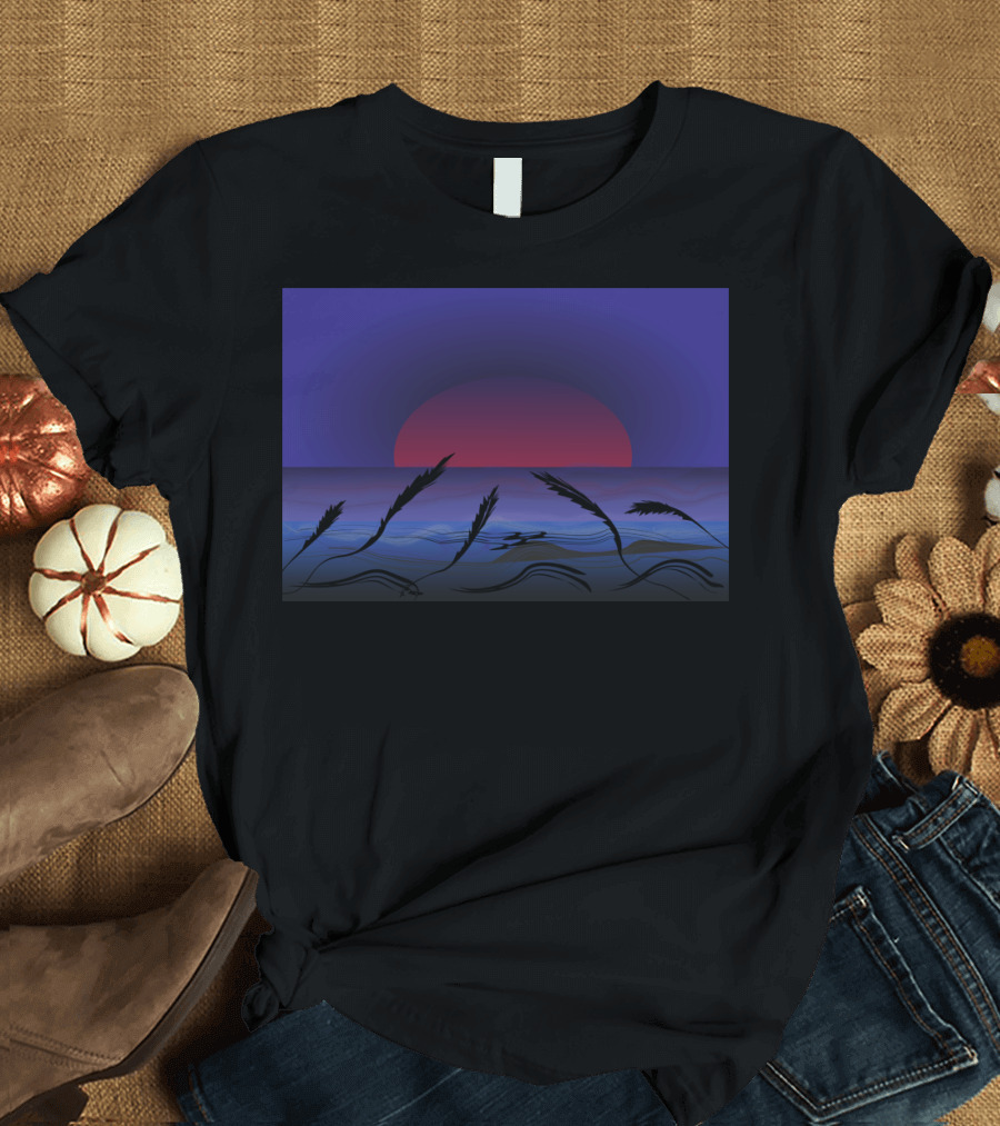 Sunset And Storm Ocean Silhouette with Purple and Red Sky T-Shirt