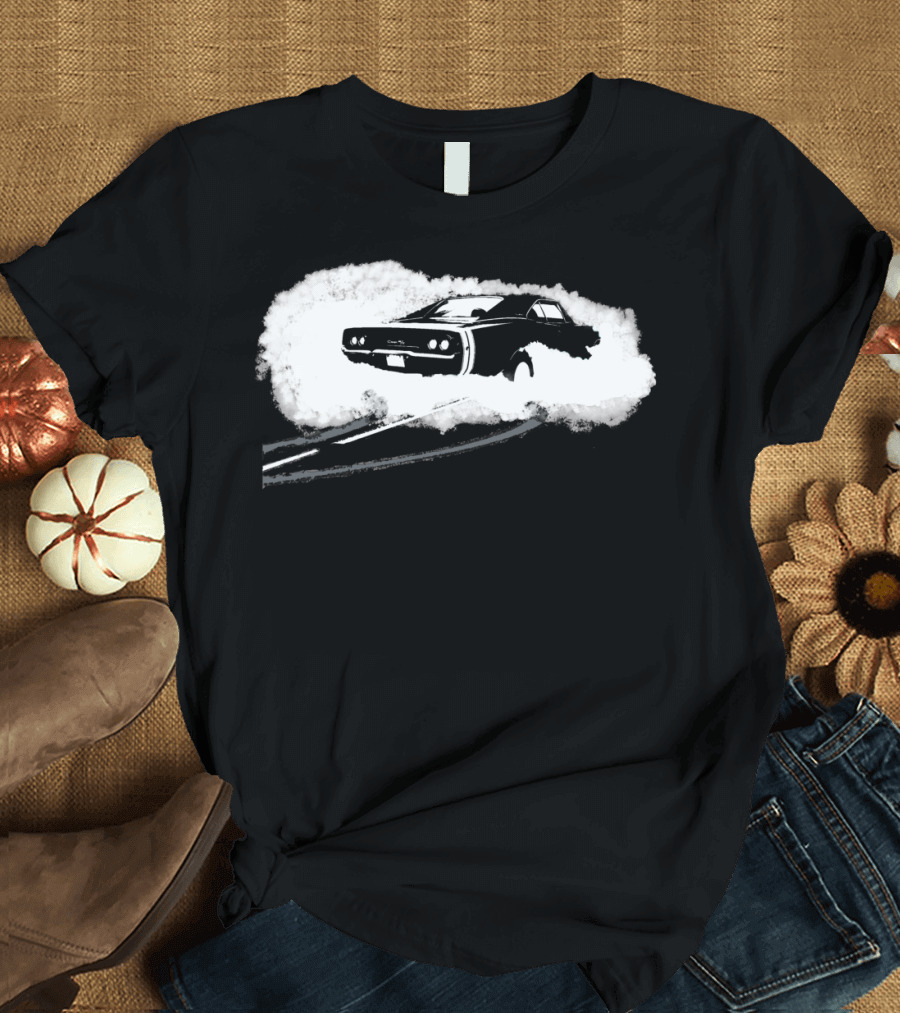 Burn Out Classic Muscle Car in Smoke Cloud T-Shirt