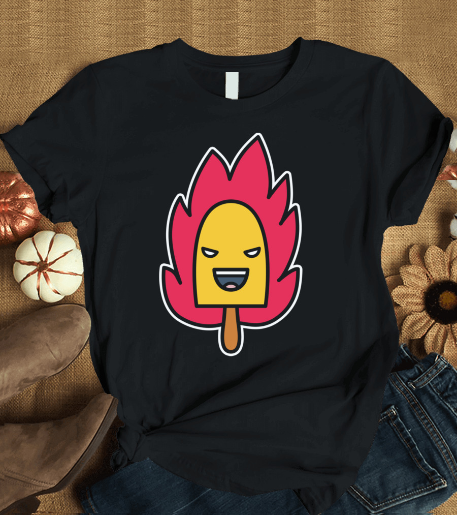 Burning Ice Cream Awesome Flame Popsicle Face T-Shirt